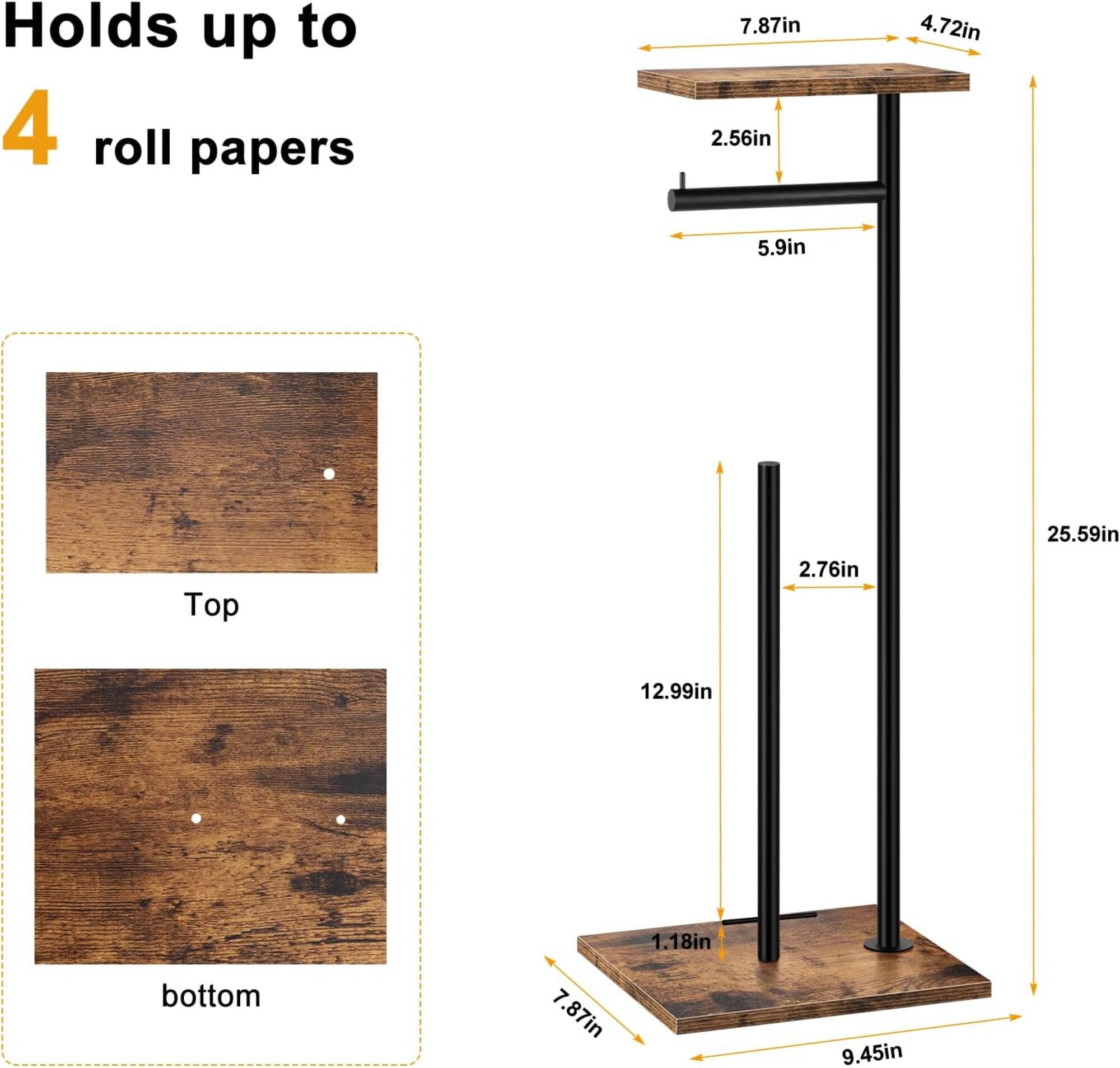 Black Freestanding Toilet Paper Holder Stand with Shelf